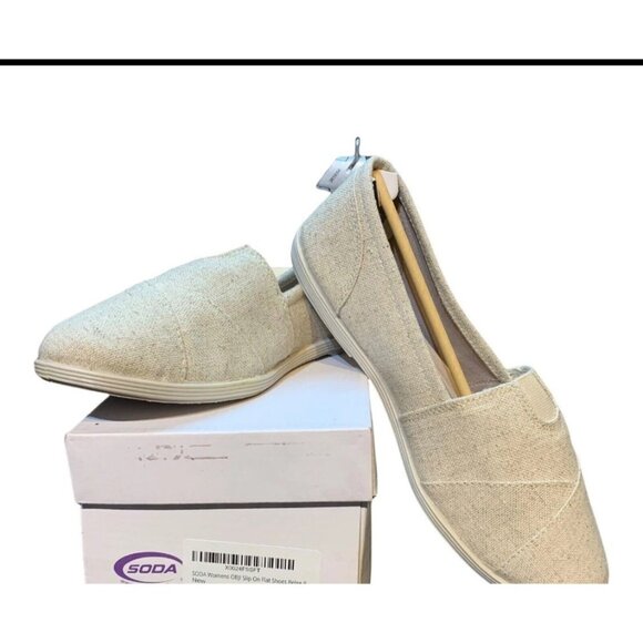 Soda Canvas Slip-On Flats Shoes Beige OBJI Linen Womens Size 7.5 - Picture 5 of 5